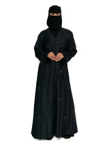 Leaf-Embroidered Abaya in Midnight
