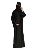 Black Tie-Front Abaya in Black