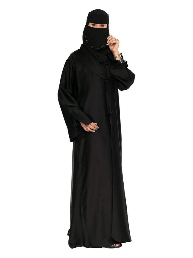 Black Tie-Front Abaya