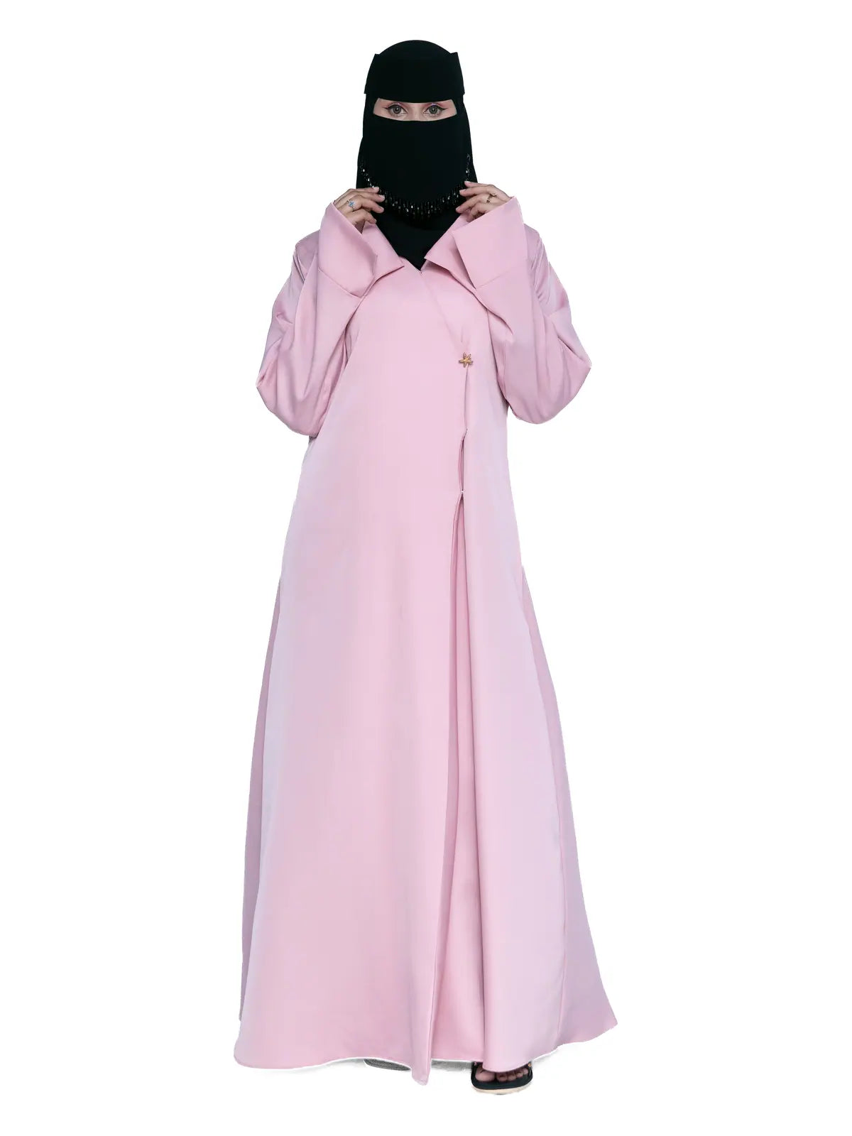 Pink Wrap-Front Abaya in Pink