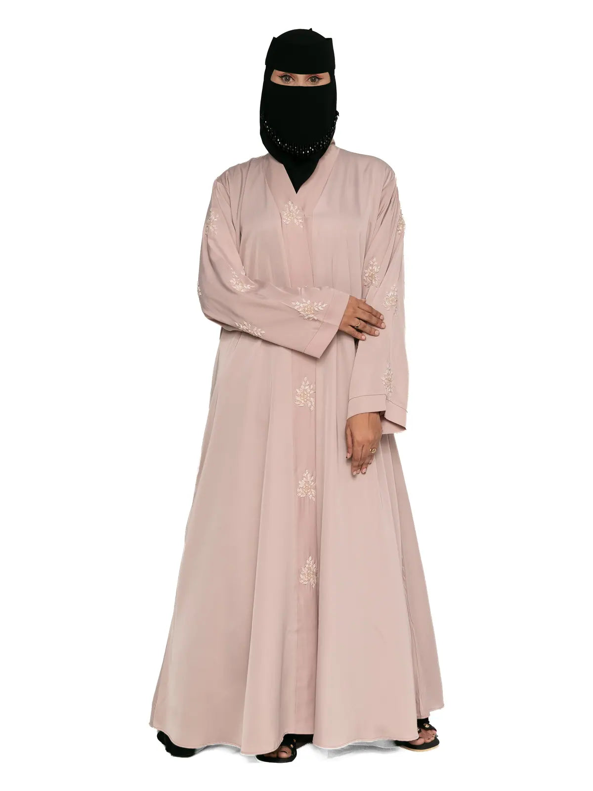 Sprig-Embroidered Abaya in Blush