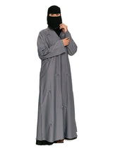 Leaf-Embroidered Abaya in Grey