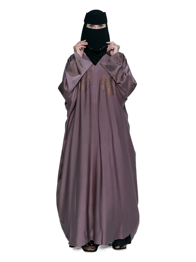 Mauve Gold-Print Batwing Abaya