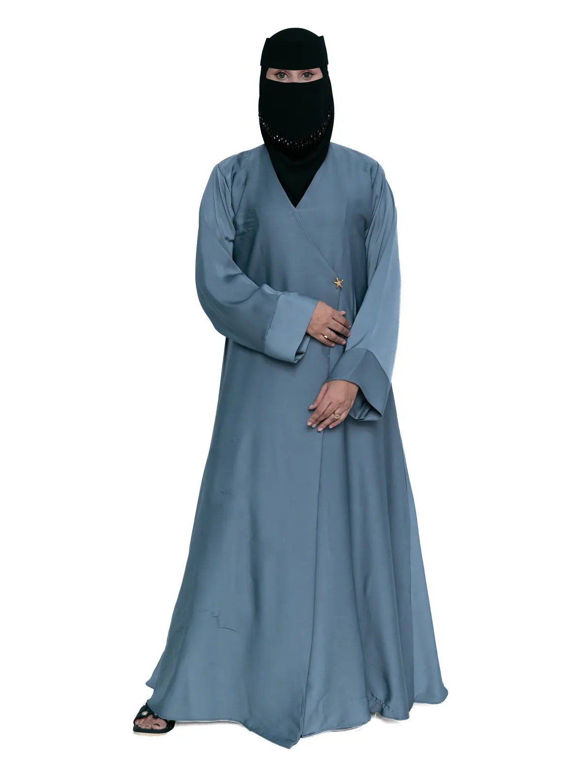 Wrap-Front Abaya in Steel Blue