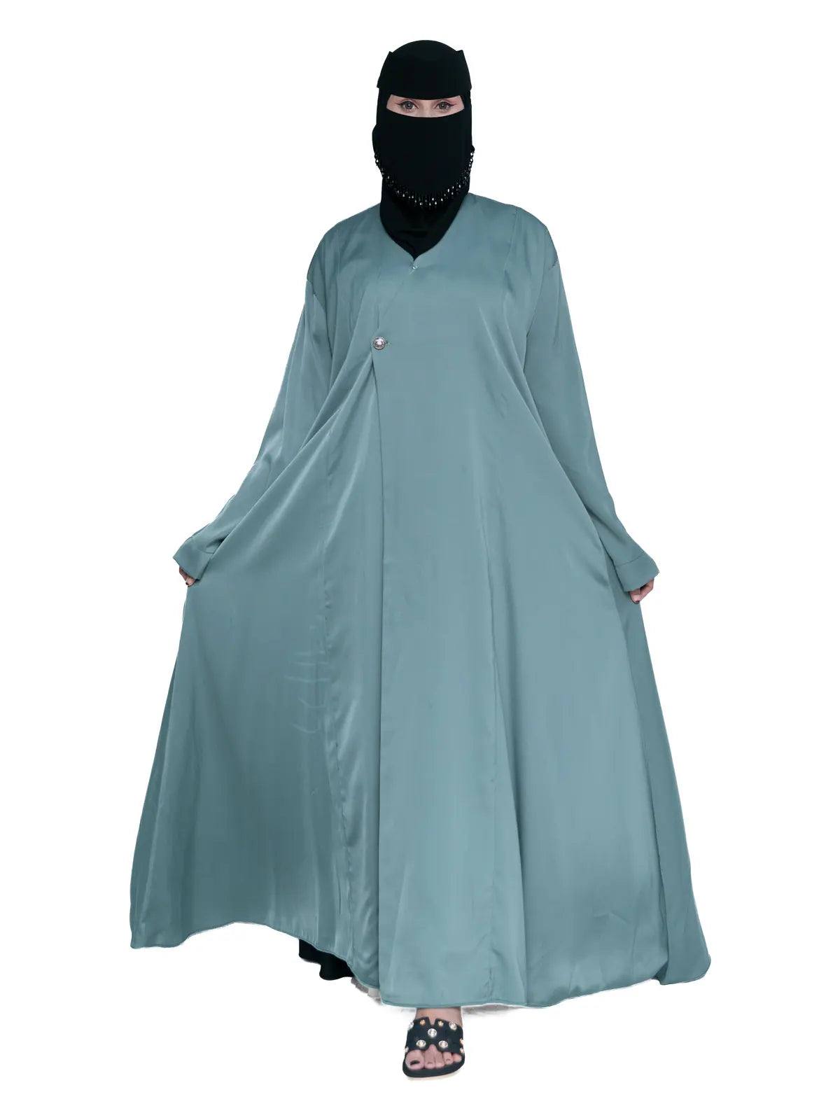 Teal Flared Wrap Abaya in Teal