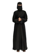 Black Lace-Cuff Abaya in Black