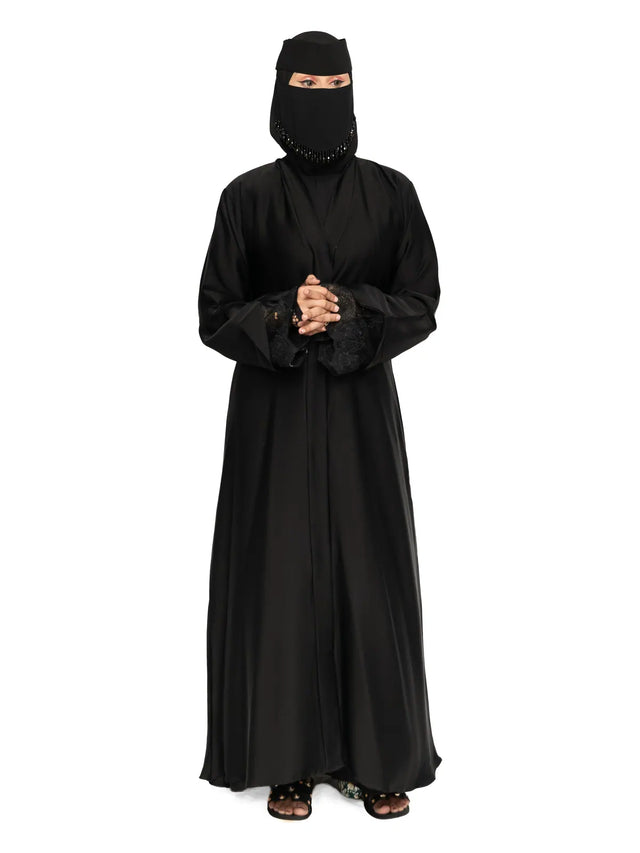 Black Lace-Cuff Abaya