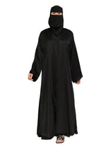 Black Crinkle-Satin Open Abaya in Black