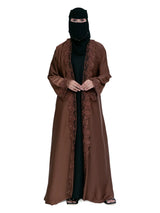 Lace-Trim Open Abaya in Chestnut