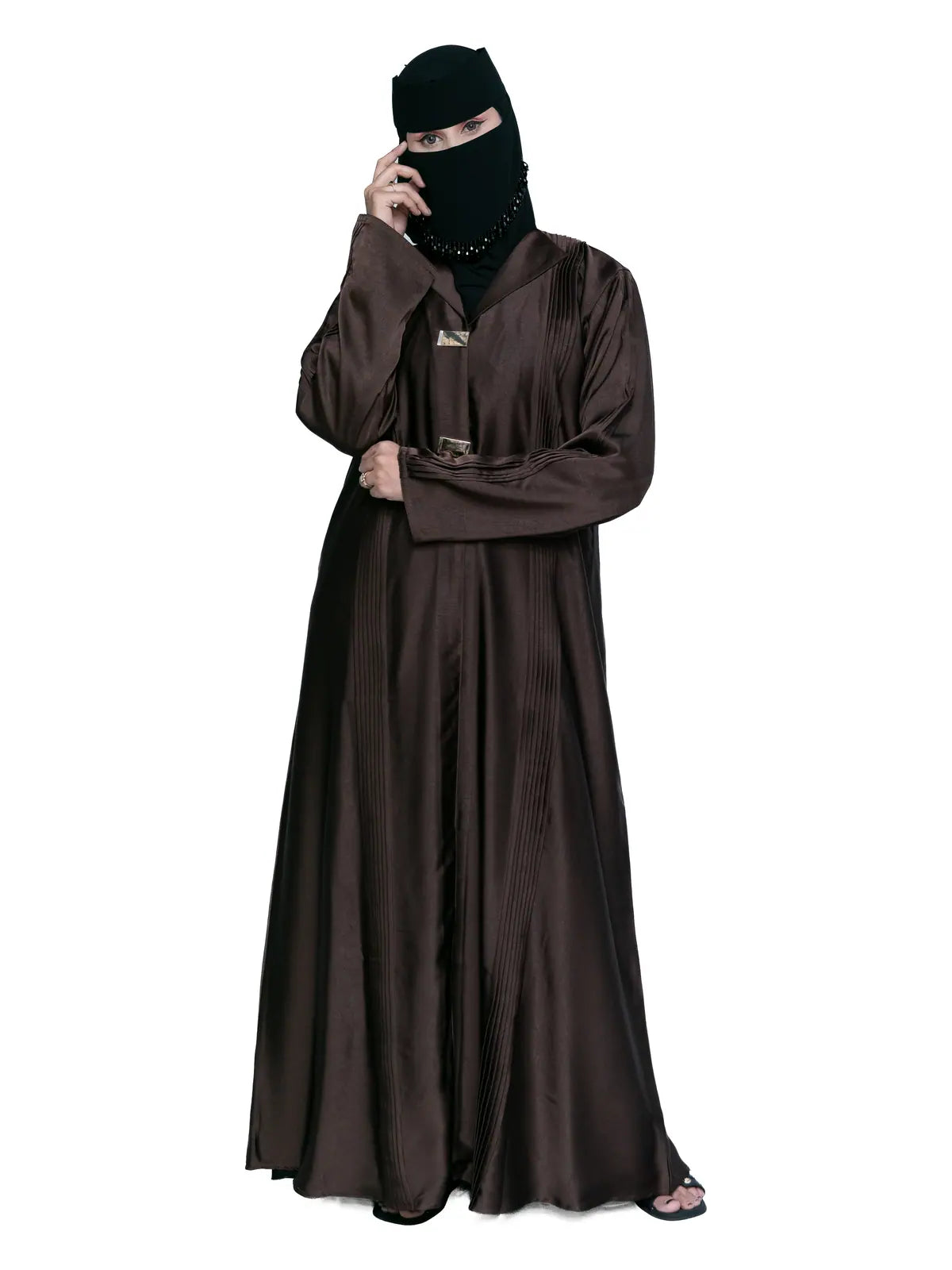 Espresso Pleated Hooded Abaya in Espresso