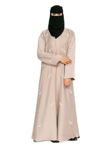 Leaf-Embroidered Abaya in Oat