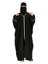 Black Piped Batwing Abaya in Black