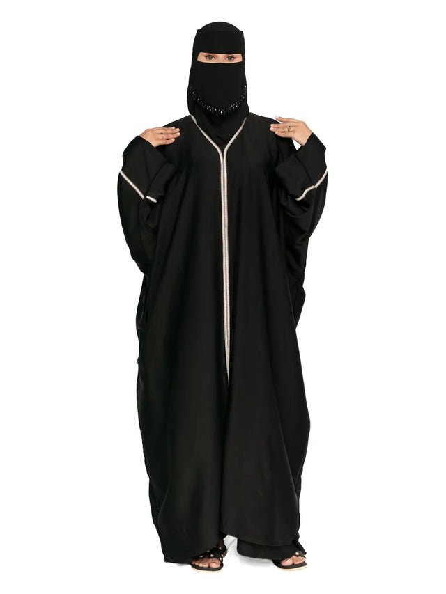 Black Piped Batwing Abaya