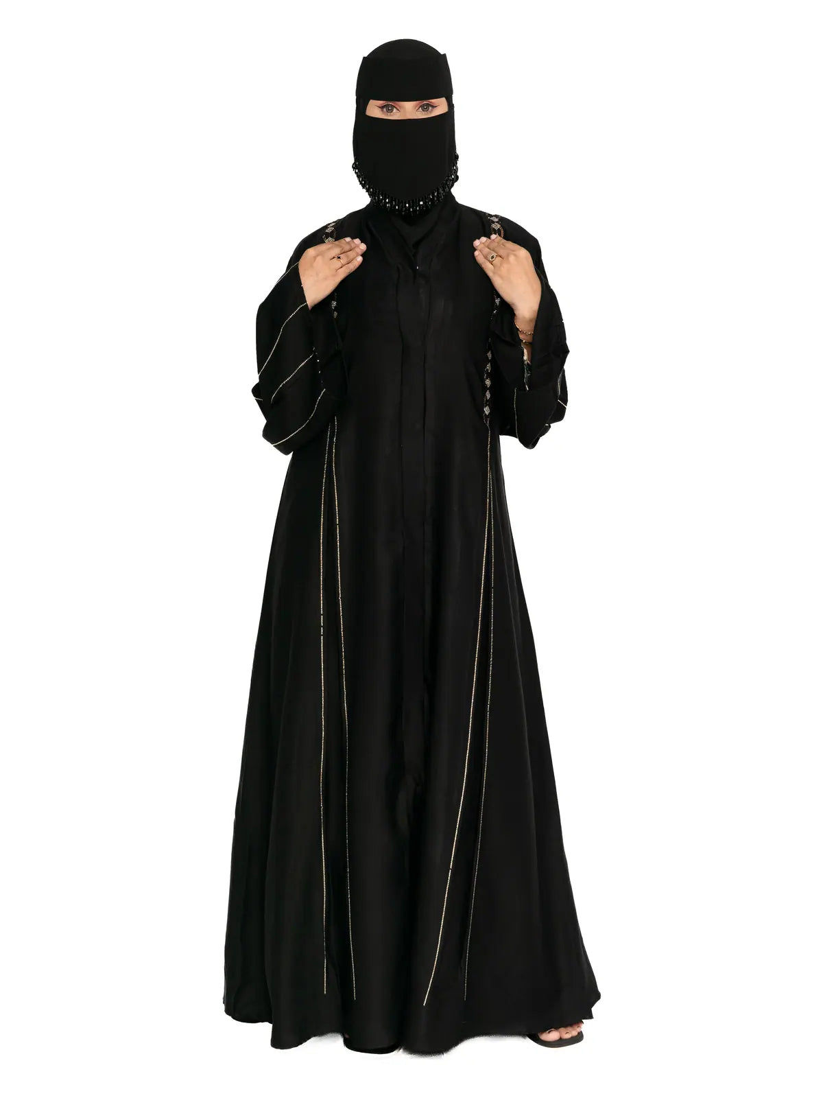 Black Gold-Line Abaya in Black