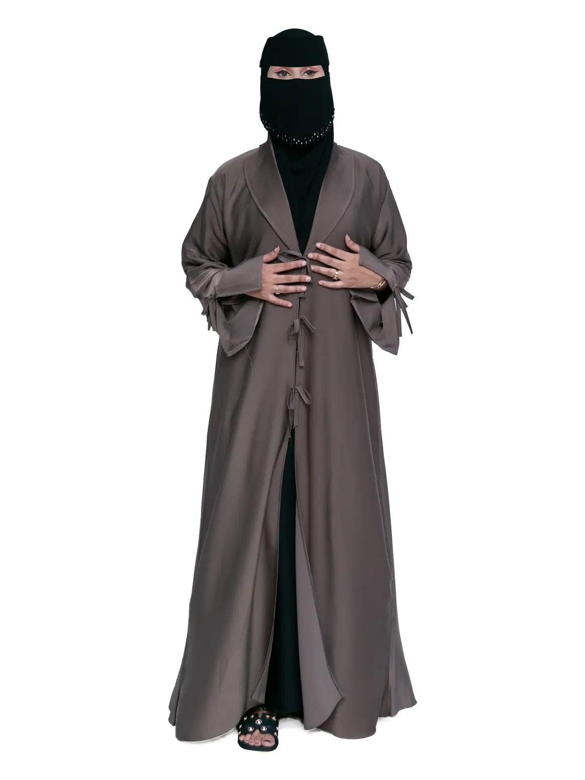 Tie-Front Abaya in Taupe