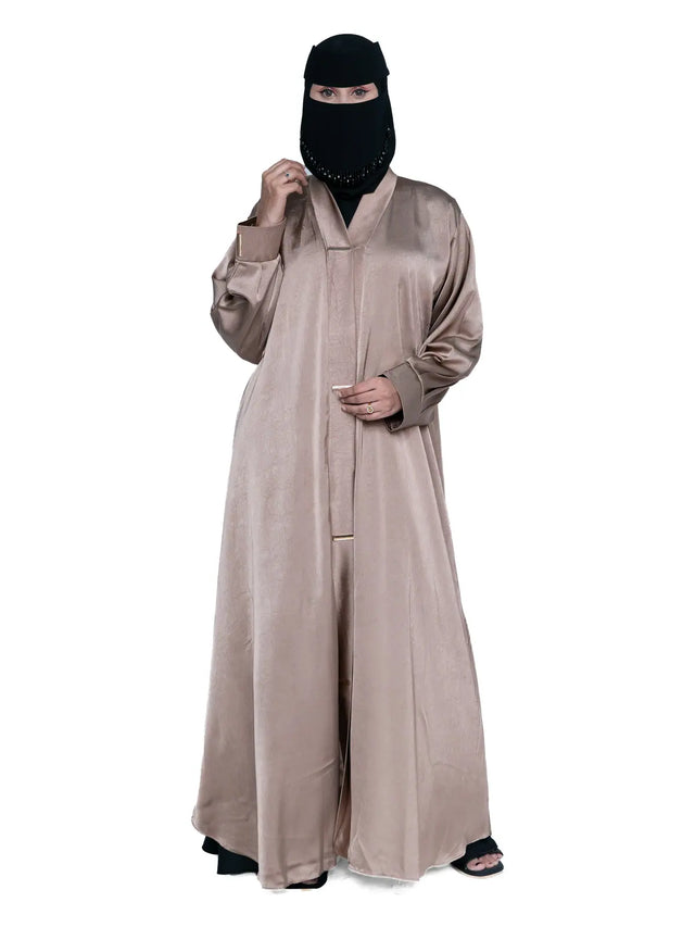 Champagne Satin Gold-Bar Abaya