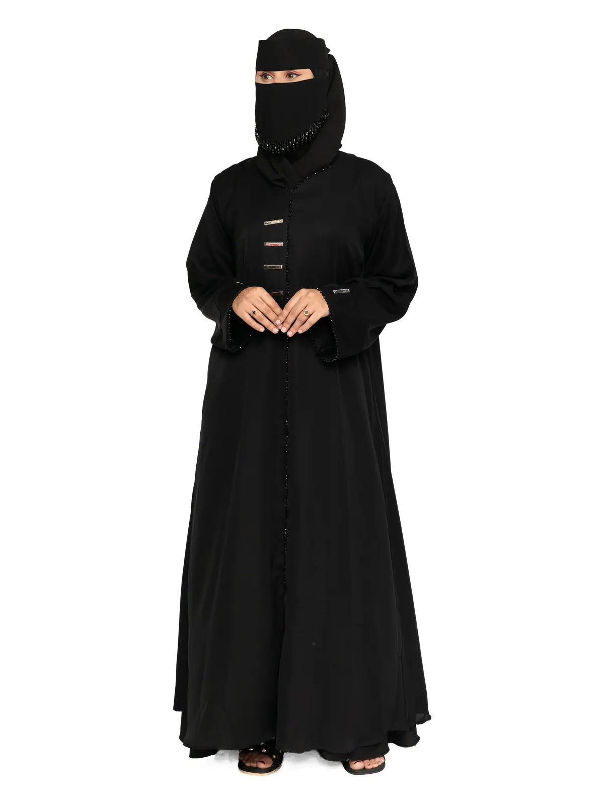 Black Gold-Bar Abaya in Black