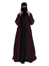 Lace-Trim Open Abaya in Wine