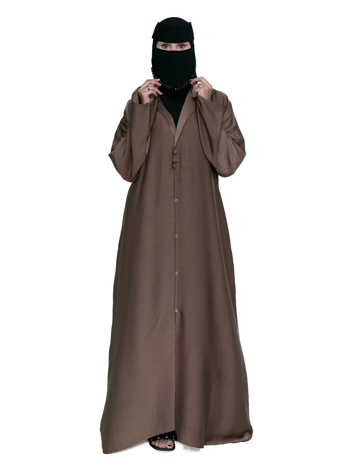 Hooded Button Abaya in Mocha