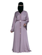 Satin Belted Abaya in Lilac