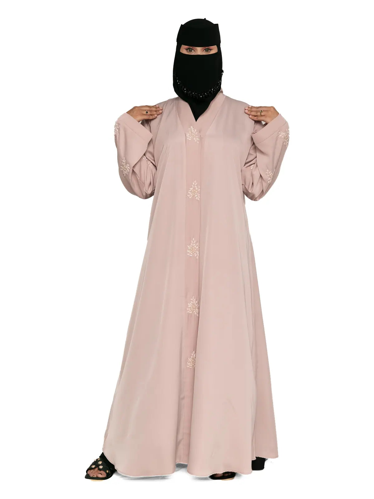 Sprig-Embroidered Abaya in Blush