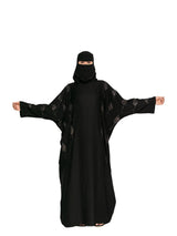 Black Leaf-Embroidered Batwing Abaya in Black