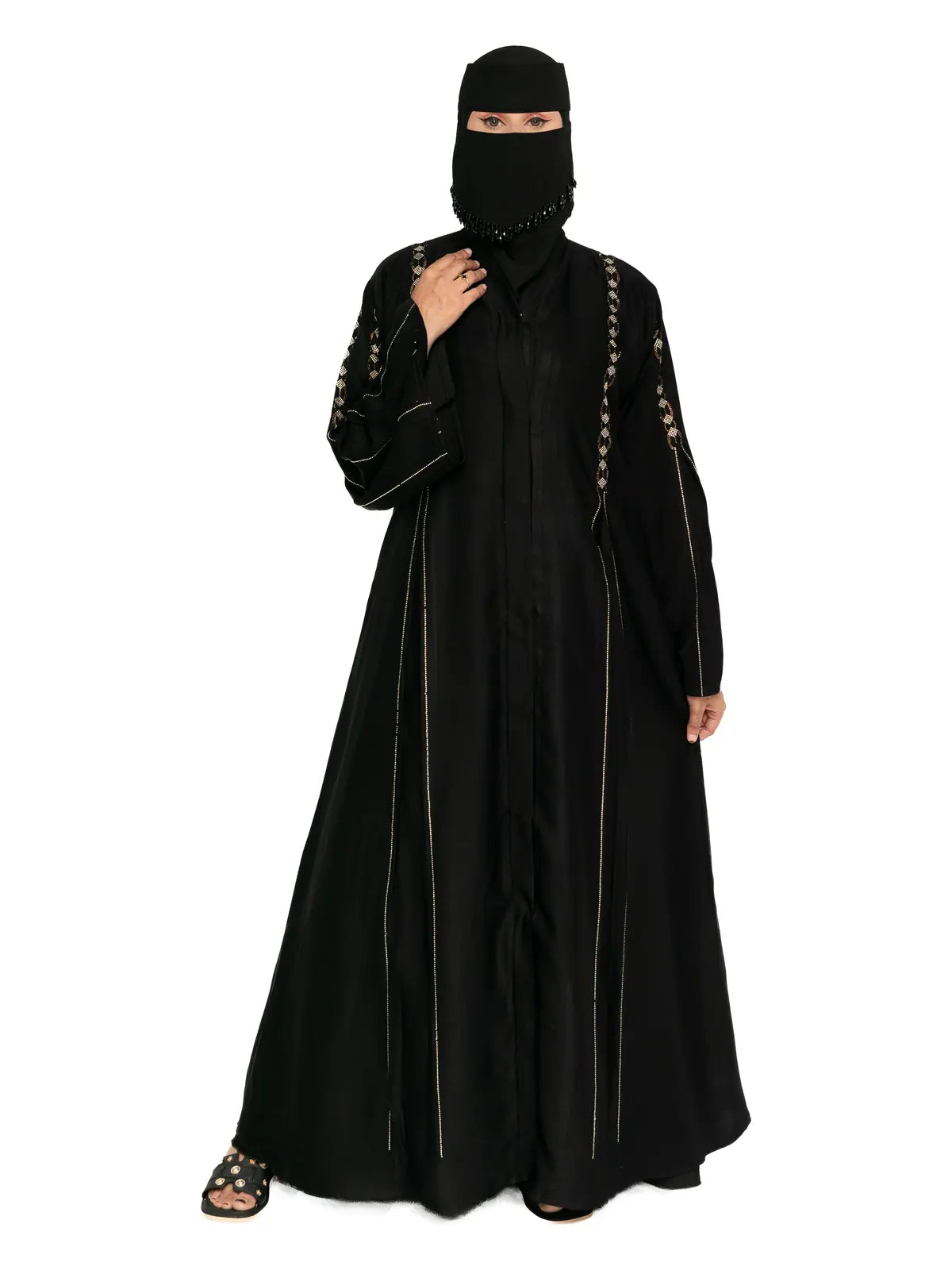Black Gold-Line Abaya in Black