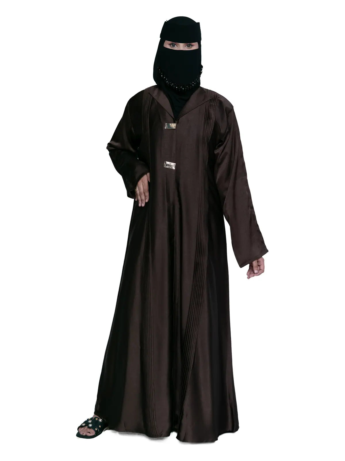 Espresso Pleated Hooded Abaya in Espresso