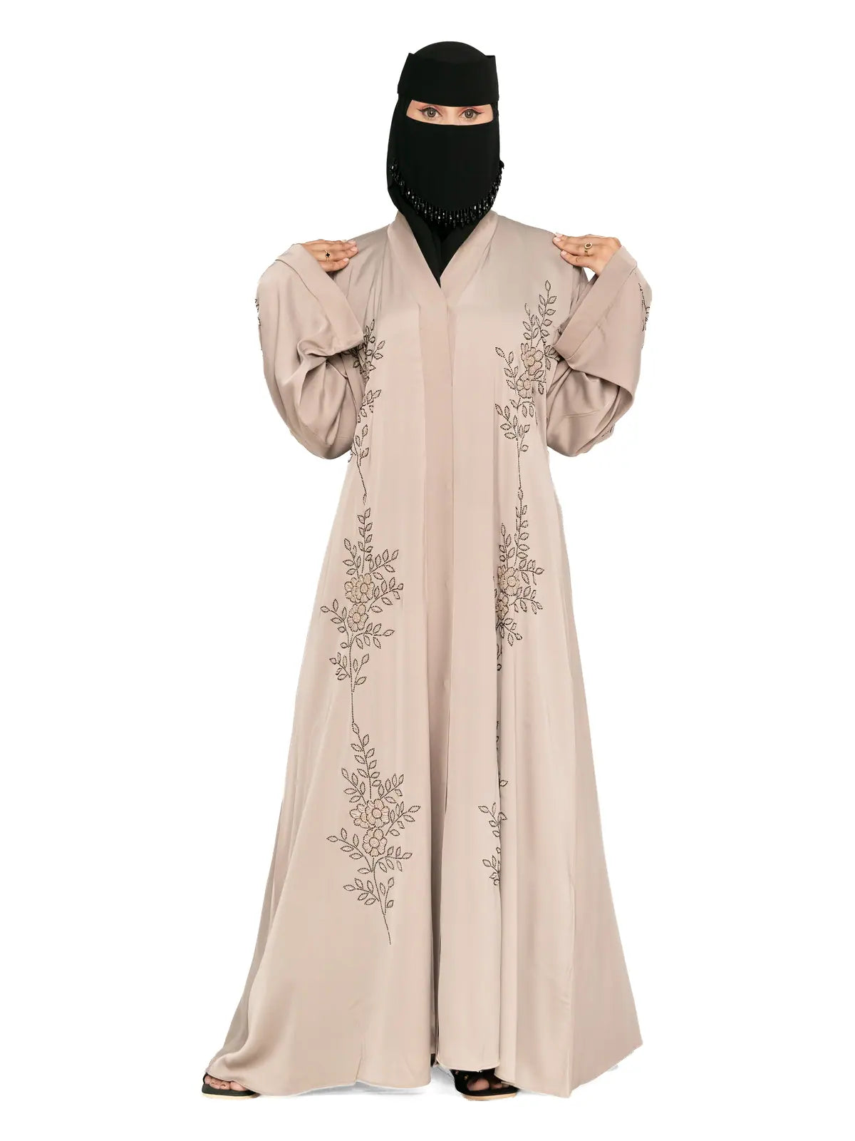 Mushroom Floral-Bouquet Abaya in Mushroom