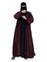 Lace-Trim Open Abaya in Wine
