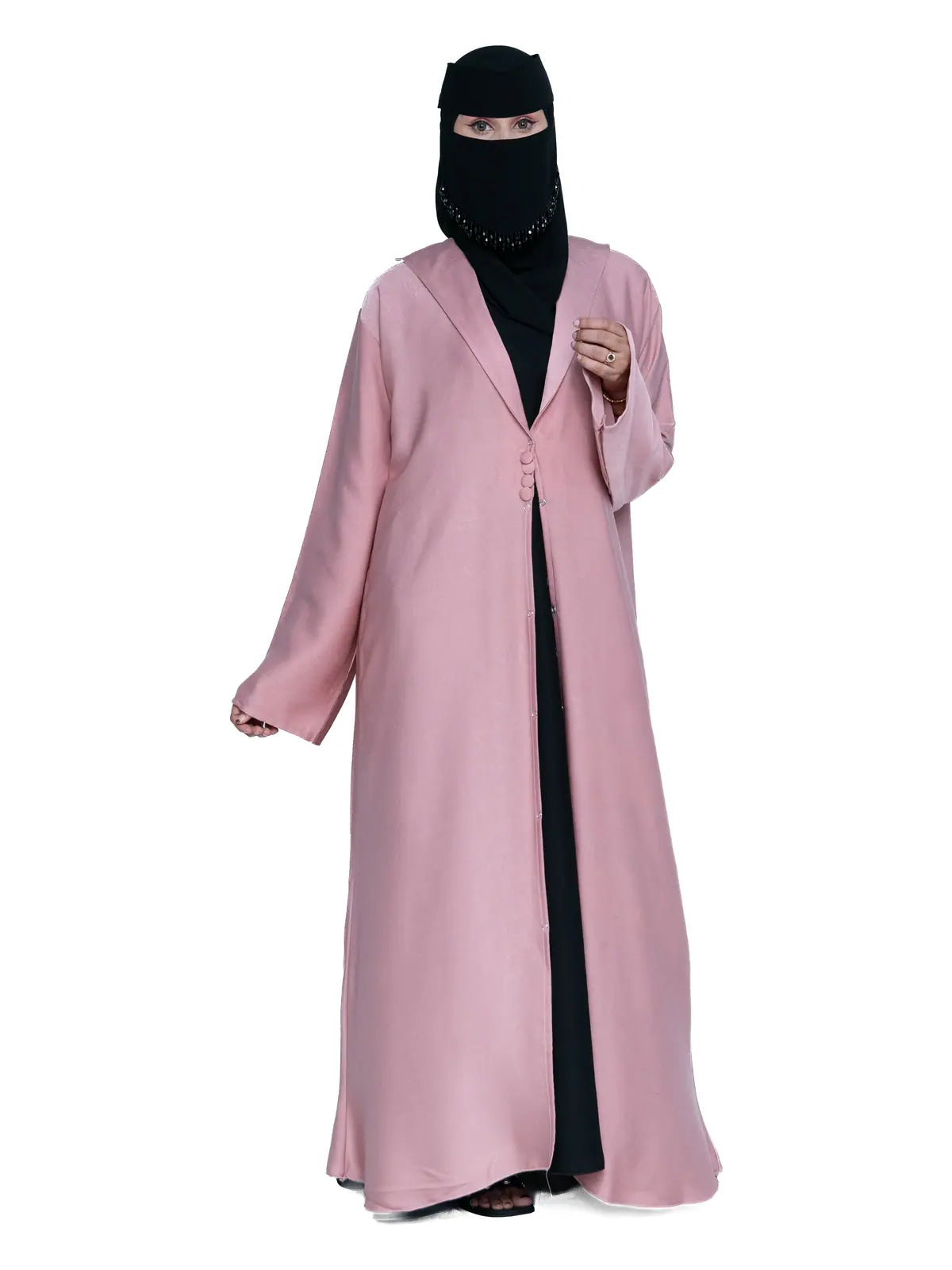 Hooded Button Abaya in Rose