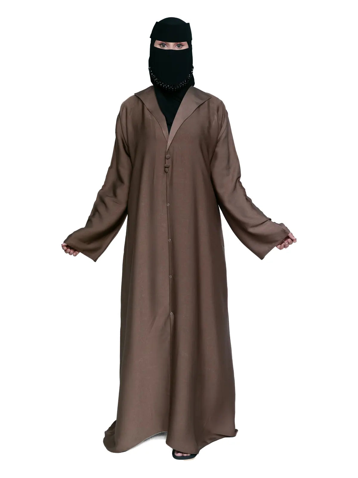 Hooded Button Abaya in Mocha