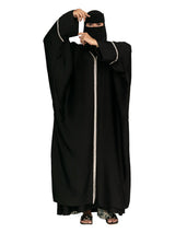 Black Piped Batwing Abaya in Black