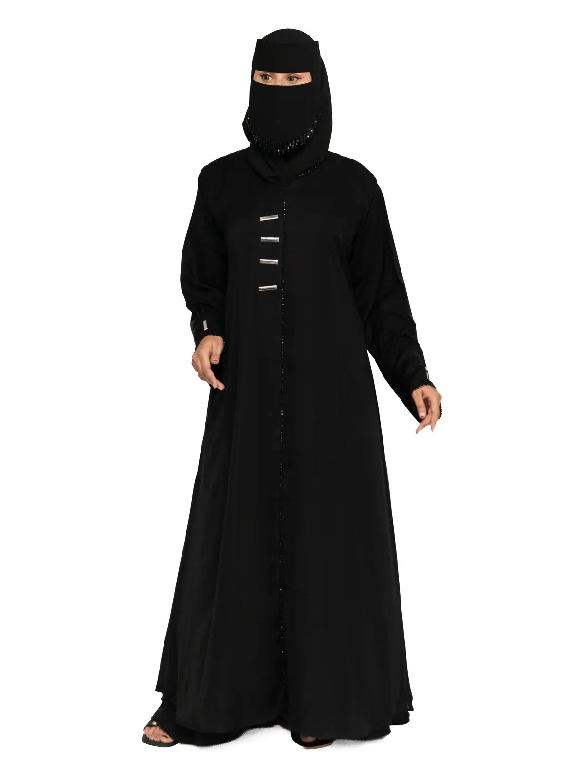 Black Gold-Bar Abaya in Black