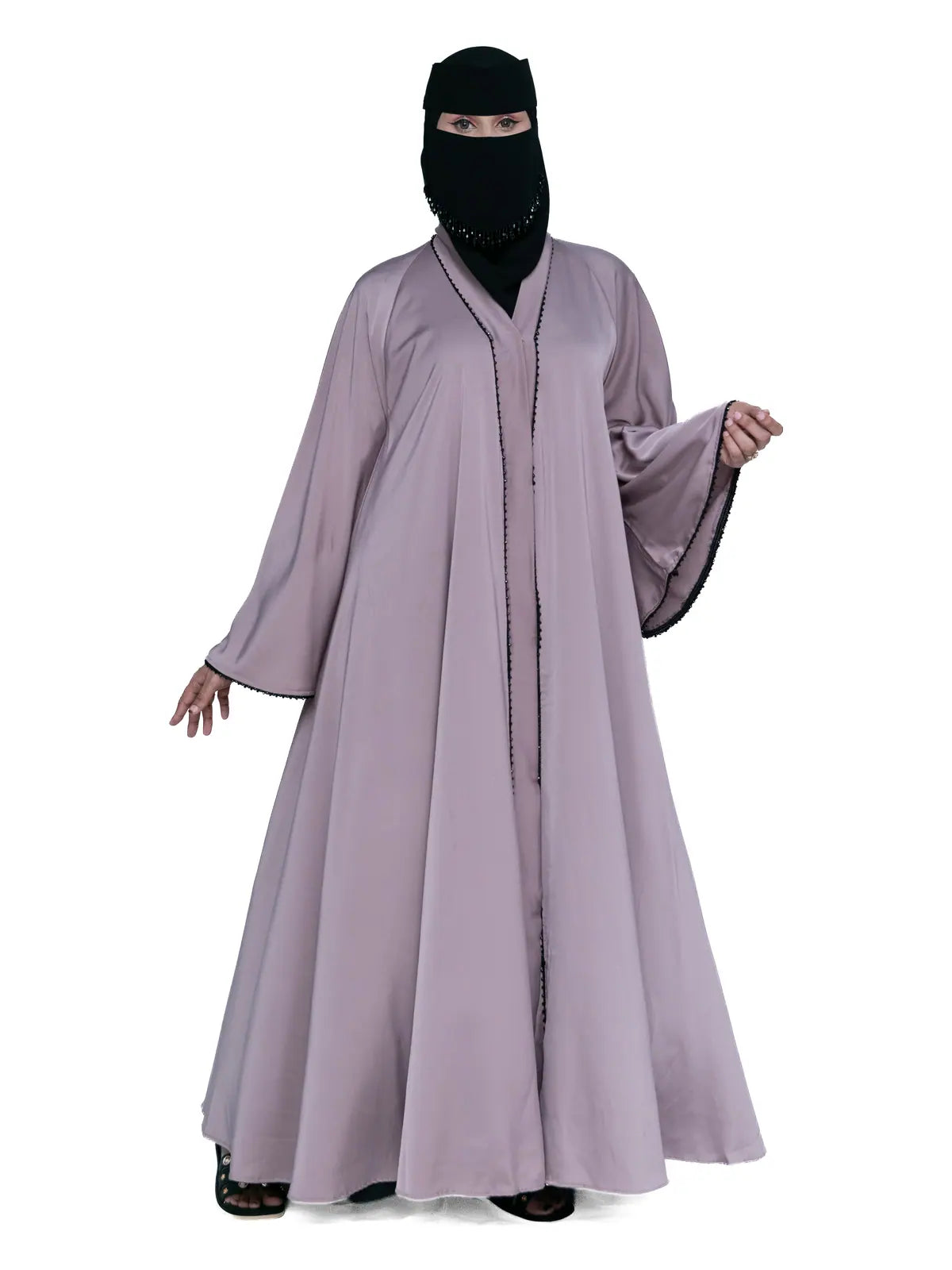 Mauve Piped Cape-Sleeve Abaya in Mauve