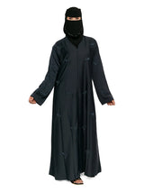 Leaf-Embroidered Abaya in Midnight