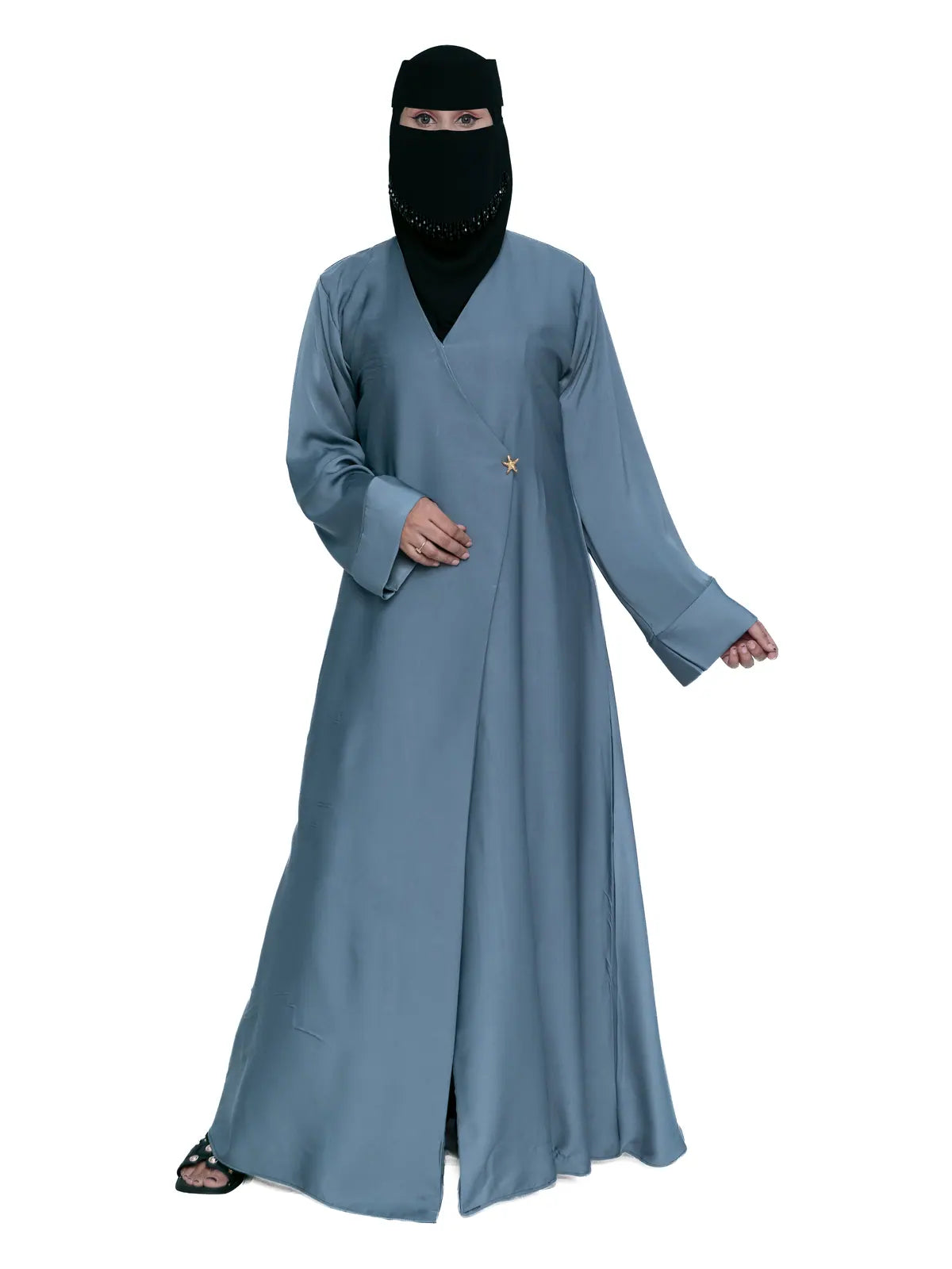 Wrap-Front Abaya in Steel Blue