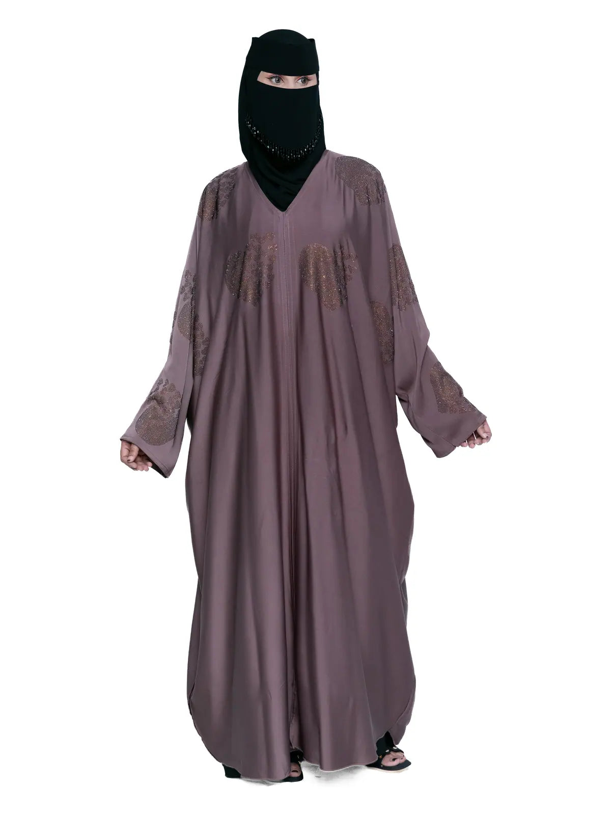 Mauve Gold-Print Batwing Abaya in Mauve
