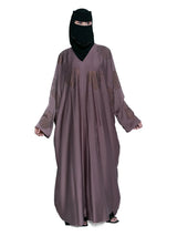 Mauve Gold-Print Batwing Abaya in Mauve