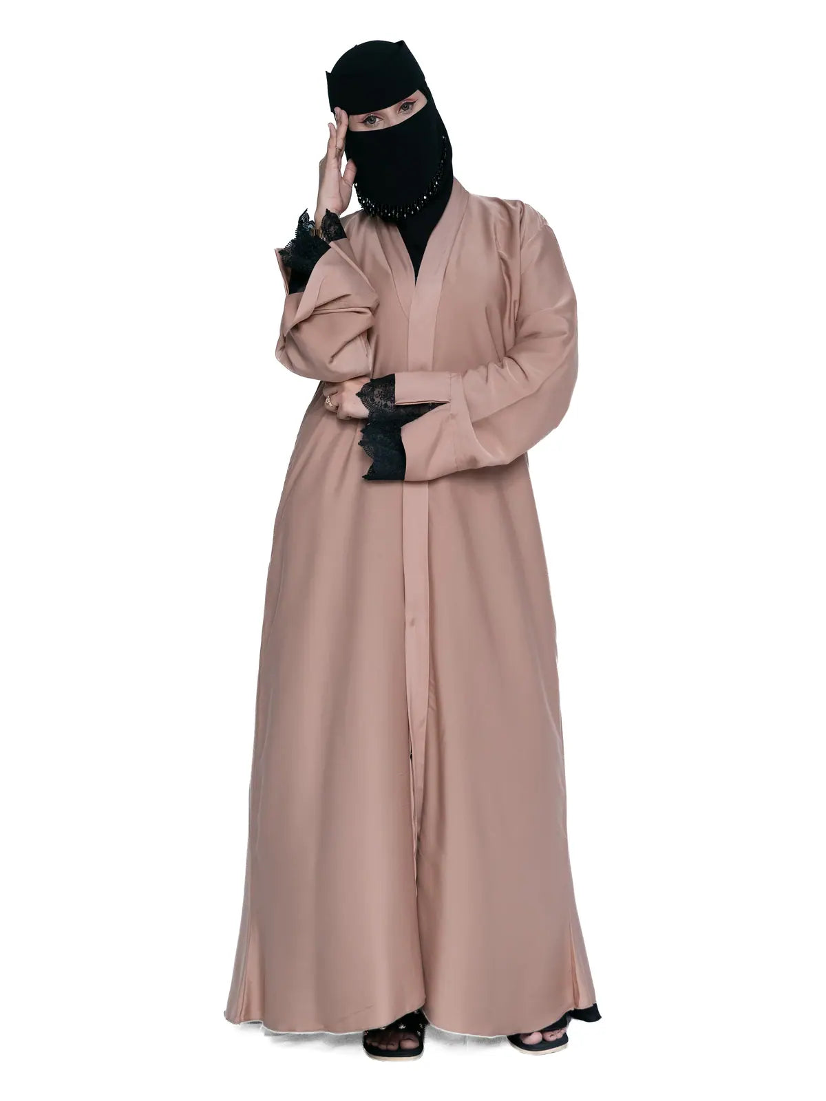 Rosewood Lace-Cuff Abaya in Rosewood