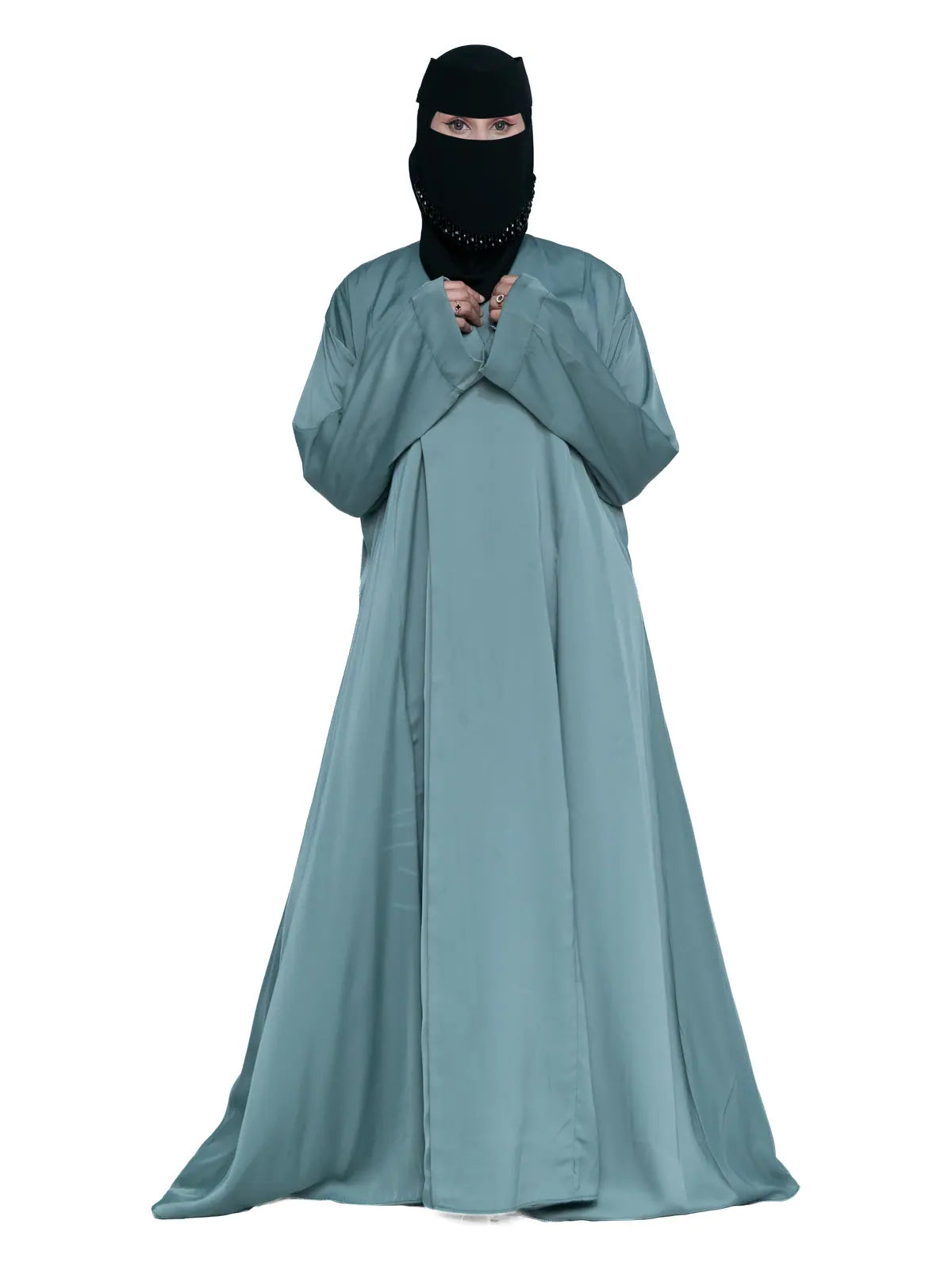 Teal Flared Wrap Abaya in Teal