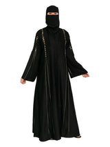 Black Gold-Line Bell-Sleeve Abaya in Black