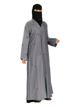 Leaf-Embroidered Abaya in Grey