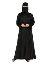 Black Crinkle-Satin Open Abaya in Black