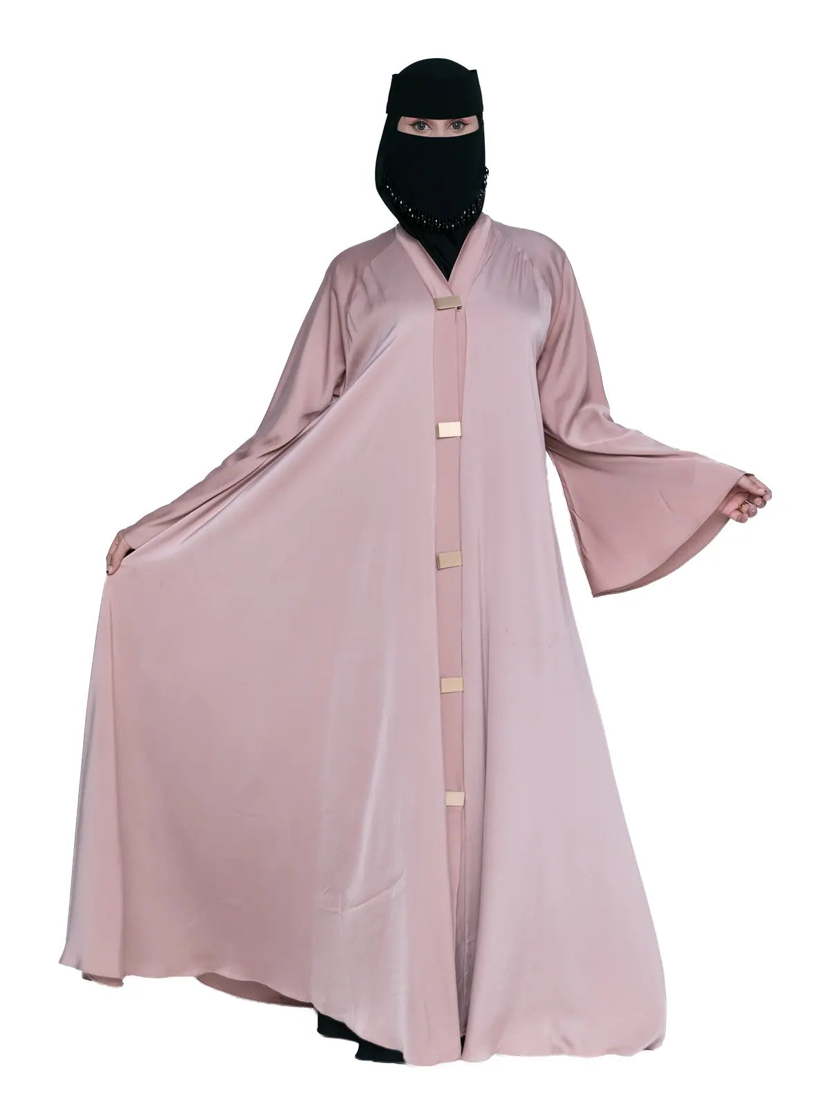 Satin Belted Abaya in Blush