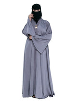 Slate Satin Gold-Bar Abaya in Slate