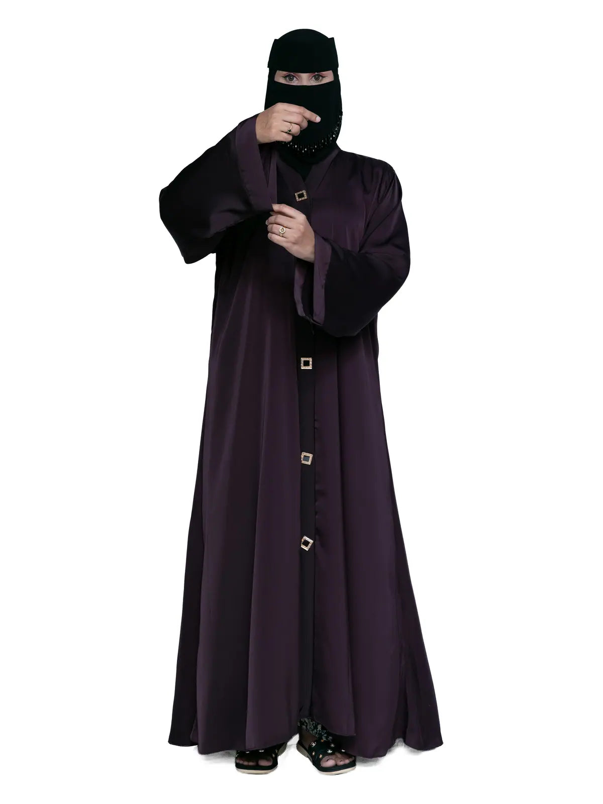 Bell-Sleeve Abaya in Aubergine