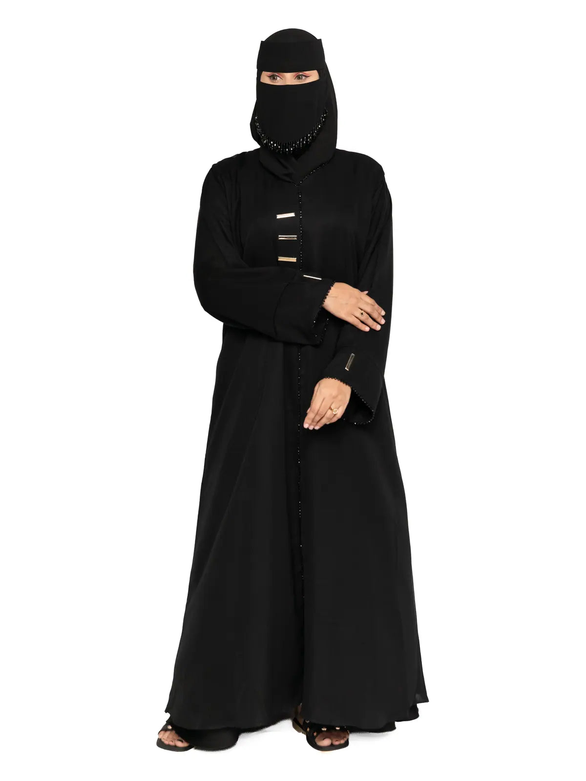 Black Gold-Bar Abaya in Black