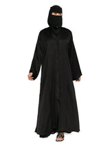 Black Crinkle-Satin Open Abaya in Black