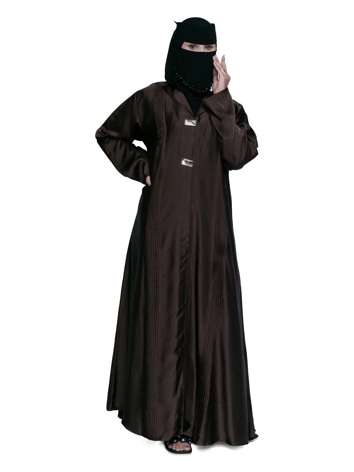 Espresso Pleated Hooded Abaya in Espresso